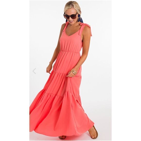 Everly Tiered Tie Strap Dress Coral Size Small - Picture 5 of 13